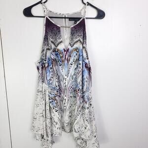 WHBM Top Womens 4 Bell Sleeve Colorful Fairy High Neck Artsy Print Cold Shoulder